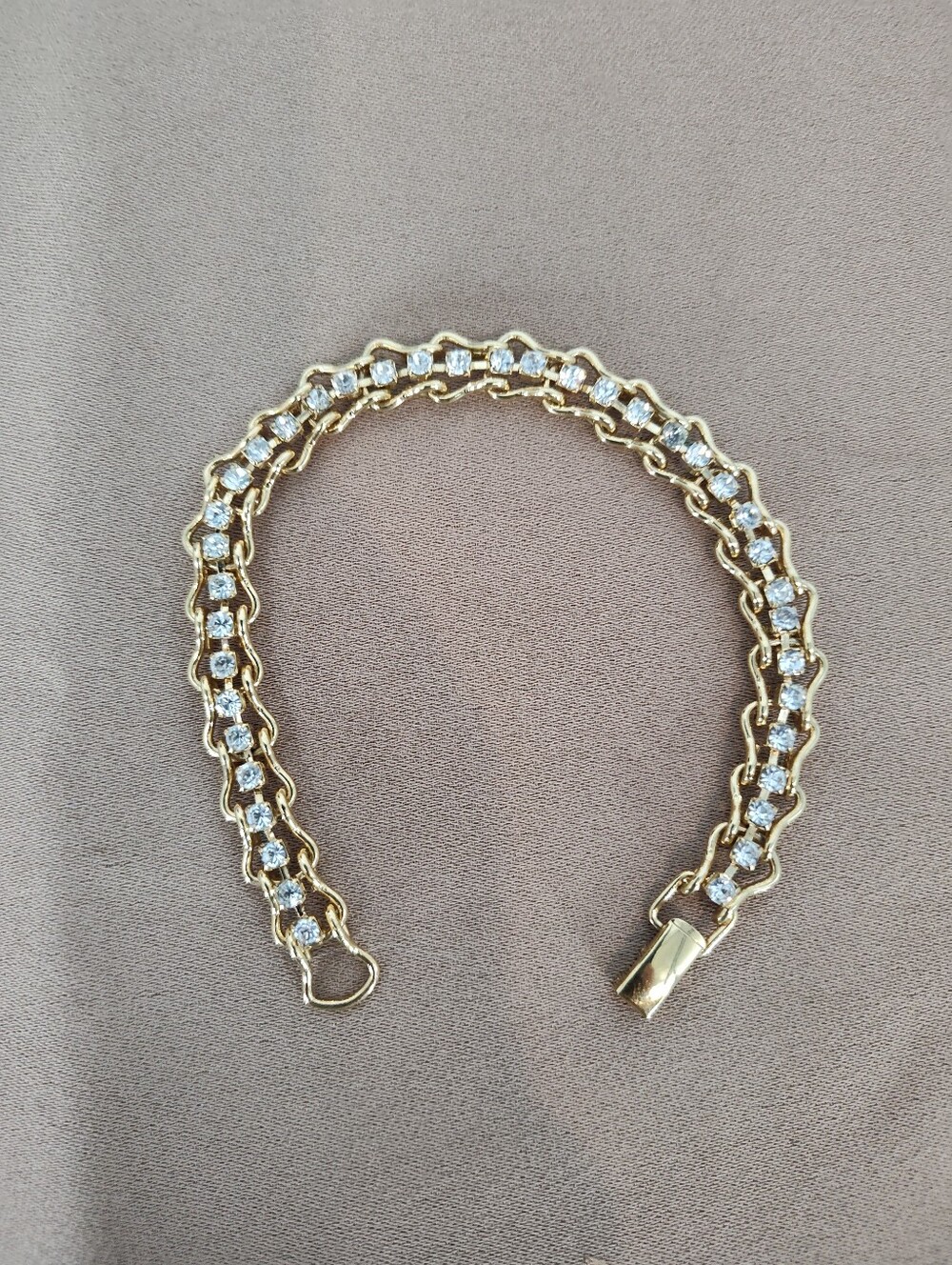 Vintage Gold Tone Crystal Tennis Bracelet - Women Jewelry